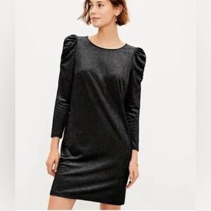 NWT Loft Velvet Shimmer Shift Dress | Black Mini | Medium | Long Sleeve Holiday